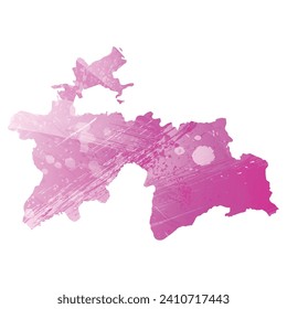 High detailed vector map. Tajikistan. Watercolor style. Amaranth light cherry pink color.