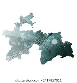 Hohe detaillierte Vektorkarte. Tadschikistan. Aquarell. Dunkelgraue Farbe. Grüngraue, tiefe Farbe.