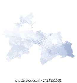High detailed vector map. Tajikistan. Watercolor style. Periwinkle color. Pastel lilac color. Delicate purple.