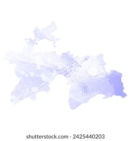 High detailed vector map. Tajikistan. Watercolor style. Periwinkle color. Delicate lilac color. Pastel purple.