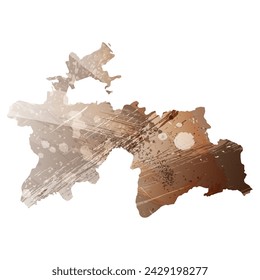Mapa vectorial detallado. Tayikistán. Estilo acuarela. Color beige y marrón.