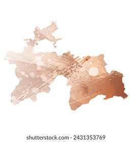 High detailed vector map. Tajikistan. Watercolor style. Beige and red color. Brown color.
