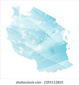 Mapa vectorial detallado alto. Tanzania. Estilo acuarela. Color azul acuamarino.