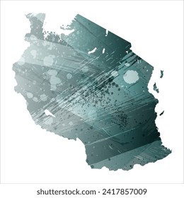 Mapa vectorial detallado alto. Tanzania. Estilo acuarela. Color gris aspido. Color verde-gris profundo.
