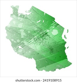 Hohe detaillierte Vektorkarte. Tansania. Aquarell. Grüne Farbe. Salacious smaragdfarben.