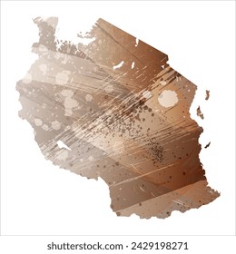High detailed vector map. Tanzania. Watercolor Style. Beige and brown color.