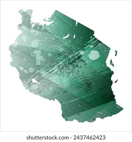 High detailed vector map. Tanzania. Watercolor style. Turquoise green color.