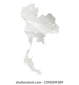 Mapa vectorial detallado alto. Tailandia. Estilo acuarela. Color gris.