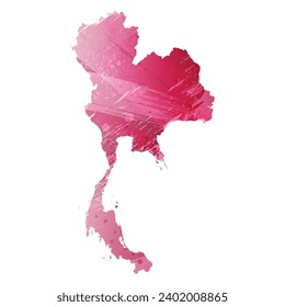 Mapa vectorial detallado alto. Tailandia. Estilo acuarela. Color maranth morado.