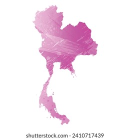 High detailed vector map. Thailand. Watercolor style. Amaranth light cherry pink color.