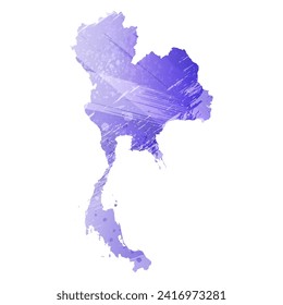 High detailed vector map. Thailand. Watercolor style. Aspid blue color. A violet, delicate, pastel color.