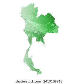 High detailed vector map. Thailand. Watercolor style. Green color. Salacious emerald color.