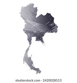 High detailed vector map. Thailand. Watercolor style. Anthracite gray color. 