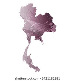 High detailed vector map. Thailand. Watercolor style. Eggplant color. Pastel purple color.