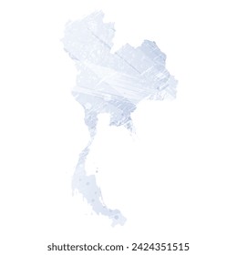 High detailed vector map. Thailand. Watercolor style. Periwinkle color. Pastel lilac color. Delicate purple.