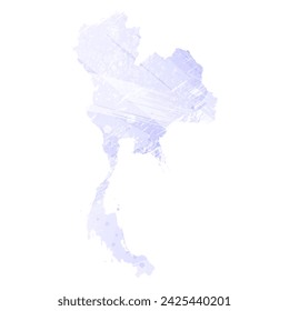 High detailed vector map. Thailand. Watercolor style. Periwinkle color. Delicate lilac color. Pastel purple.