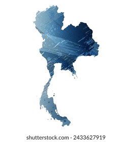High detailed vector map. Thailand. Watercolor style. Deep blue color. Berlin azure.