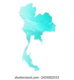 High detailed vector map. Thailand. Watercolor style. Turquoise color. Bright blue color.
