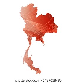 High detailed vector map. Thailand. Watercolor style. Bismarck-furioso. Red color.
