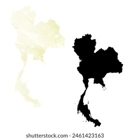 High detailed vector map. Thailand. Set of two cards. Watercolor style. Yellow lemon color. Black card.