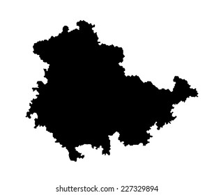 High detailed vector map - Thuringen high detailed black silhouette illustration isolated on white background. ProvInce in Germany.