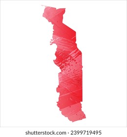 High detailed vector map. Togo. Watercolor Style. Alizarin red color.