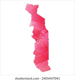 High detailed vector map. Togo. Watercolor style. Amaranth red color.