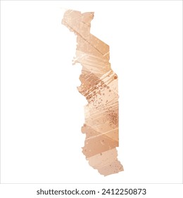 High detailed vector map. Togo. Watercolor style. Antique brass. Light brown. Gold color.