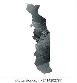 Mapa vectorial detallado alto. Togo. Estilo acuarela. Gris antracita. Gris oscuro. Color negro.
