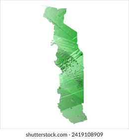 High detailed vector map. Togo. Watercolor style. Green color. Salacious emerald color.