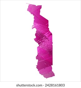 High detailed vector map. Togo. Watercolor style. Eggplant color. Purple bright color.