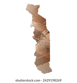 Mapa vectorial detallado. Togo. Estilo acuarela. Color beige y marrón.