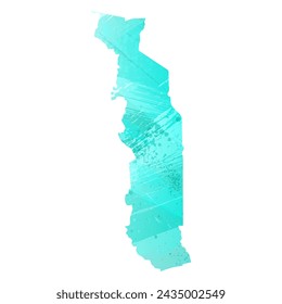 High detailed vector map. Togo. Watercolor style. Turquoise color. Bright blue color.
