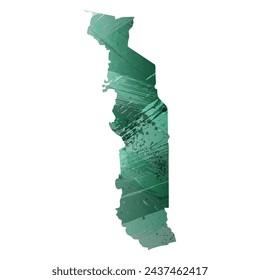 High detailed vector map. Togo. Watercolor style. Turquoise green color.