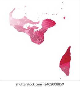 High detailed vector map. Tonga. Watercolor style. Amaranth purple color.