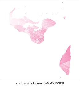 High detailed vector map. Tonga. Watercolor style. Amaranth pink color.