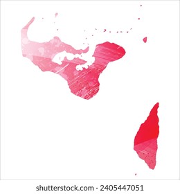 High detailed vector map. Tonga. Watercolor style. Amaranth red color.