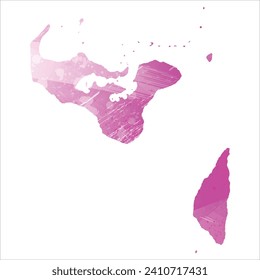 Mapa vectorial detallado alto. Tonga. Estilo acuarela. Color rosa amaranto claro cerezo.