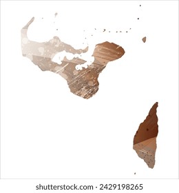 High detailed vector map. Tonga. Watercolor Style. Beige and brown color.