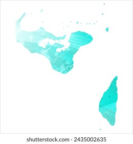 High detailed vector map. Tonga. Watercolor style. Turquoise color. Bright blue color.