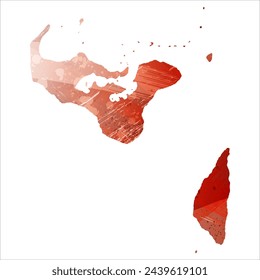 High detailed vector map. Tonga. Watercolor style. Bismarck-furioso. Red color.
