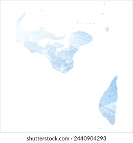High detailed vector map. Tonga. Watercolor style. Pale cornflower. Blue color.