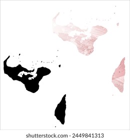 High detailed vector map. Tonga. Set of two cards. Watercolor style. Pink color. Black card.