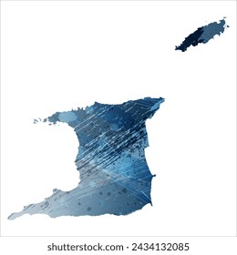 High detailed vector map. Trinidad and Tobago. Watercolor style. Deep blue color. Berlin azure.