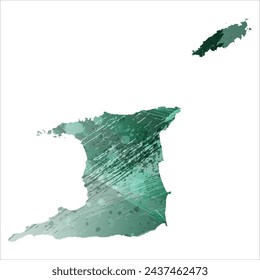 Detaillierte Vektorkarte mit hoher Auflösung. Trinidad und Tobago. Aquarellstil. Türkisgrüne Farbe.