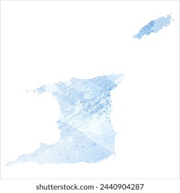 High detailed vector map. Trinidad and Tobago. Watercolor style. Pale cornflower. Blue color.