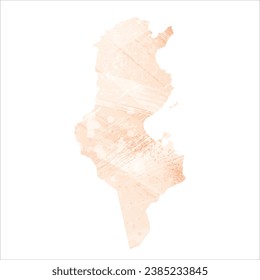 High detailed vector map. Tunisia. Watercolor style. Apricot color.