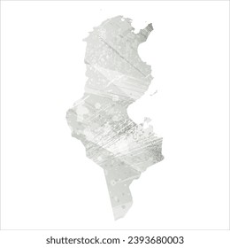 Mapa vectorial detallado alto. Túnez. Estilo acuarela. Agate gris.