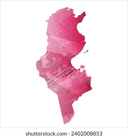 High detailed vector map. Tunisia. Watercolor style. Amaranth purple color.