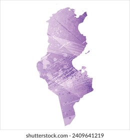 High detailed vector map. Tunisia. Watercolor style. Amethyst purple color.